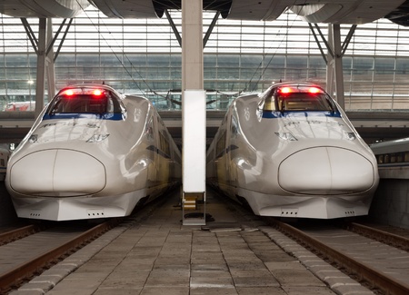 The CRH High-speed trains stop at the Southern Railway Station, Beijing, China