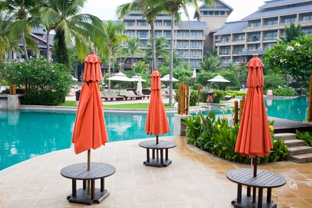 resort swimming pool at Hilton Sanya Resort Spa, Hainan Island, Chinaのeditorial素材