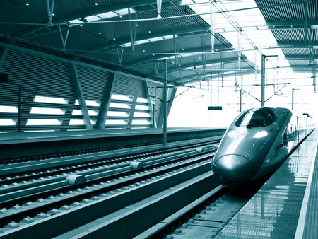 high speed train stop at station,Beijing South Railway Station, Chinaのeditorial素材