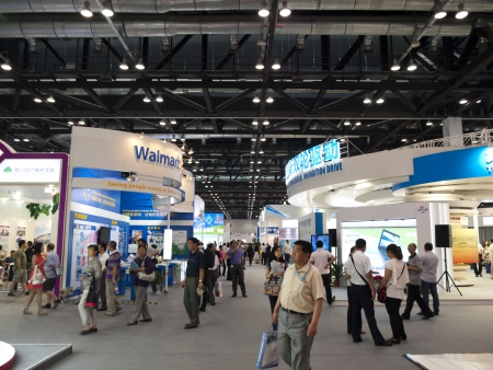 Interior of a big exhibition hall, China Beijing International Fair For Trade Services, also named Beijing Fair, was helding from May 28th to June 1st, 2012.のeditorial素材