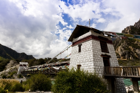 An old hanging bridge in Linzhi area, Tibet のeditorial素材