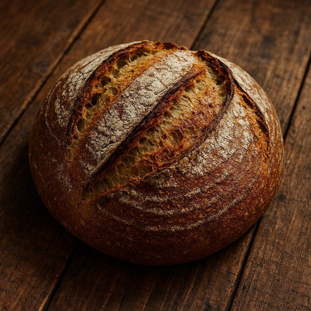 Freshly baked bread on a wooden table. Selective focus.