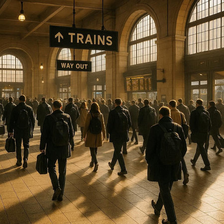 Crowds of people waiting for train at the station.