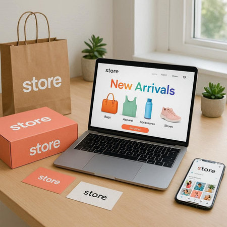 Shopping online concept on laptop screen. All screen content is designed by me.