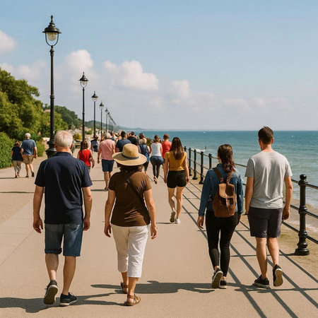 People walking on the promenade by the sea in Sopot, Poland