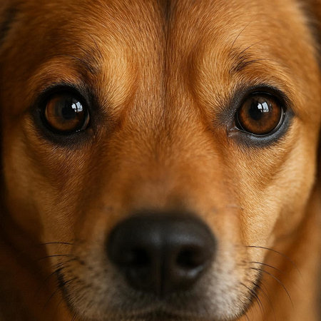 Close-up portrait of a brown dog looking at the camera.