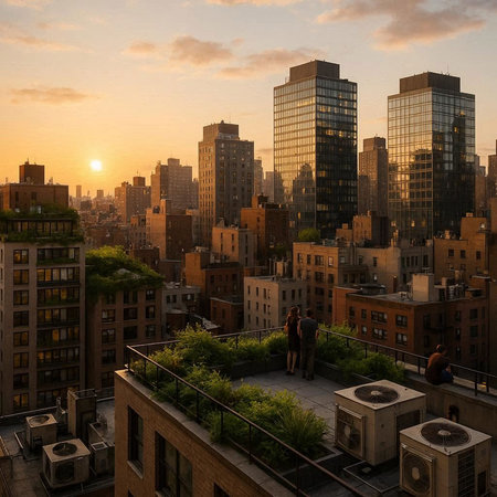 Manhattan skyline at sunset, New York City, United States.