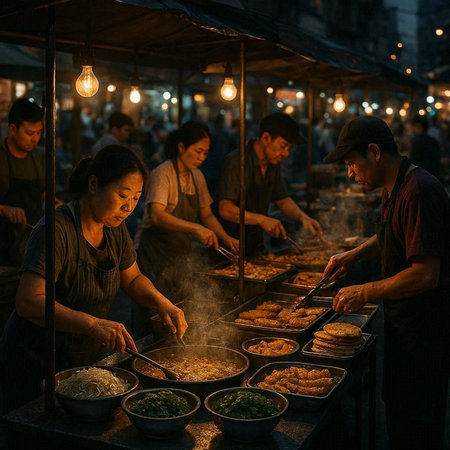 Thai street food at night market in Bangkok, Thailand, Asia