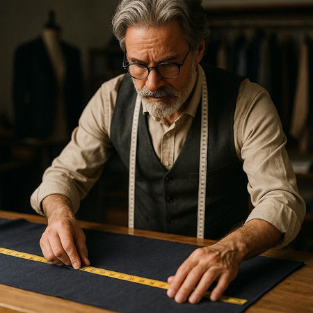 Fashion designer working on a new collection of clothes in his studio