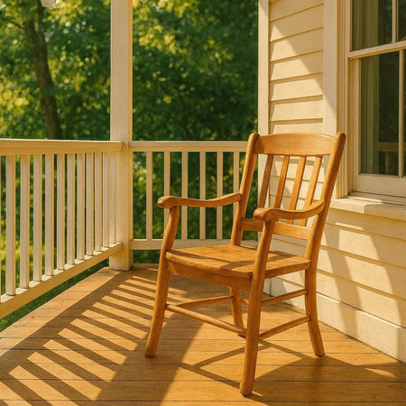 Wooden chair on the veranda of a house in the summer