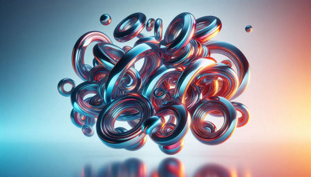 Abstract 3d rendering of shiny metallic rings. Futuristic background.