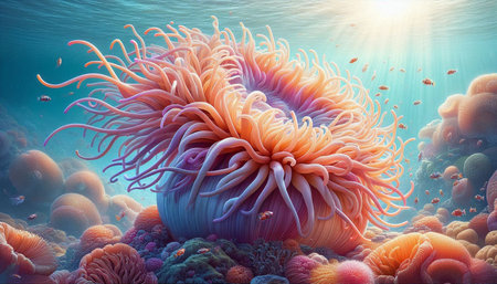 3d illustration of anemone and corals in the sea