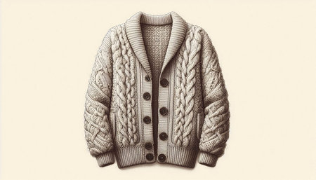 Woolen knitted coat with a hood on a white background