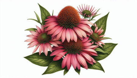 Echinacea flowers bouquet isolated on white background. Vector illustration.