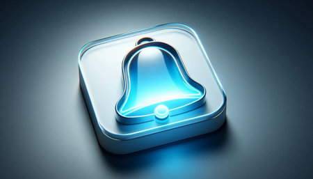 Bell icon on blue background. 3D illustration. 3D CG. High resolution.