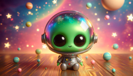 Space Alien on the background of planets and stars. 3d rendering