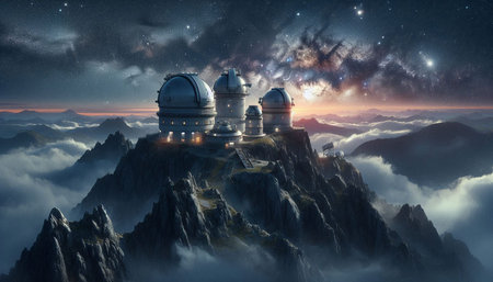 Astronomical Observatory on the top of the mountain. 3D rendering