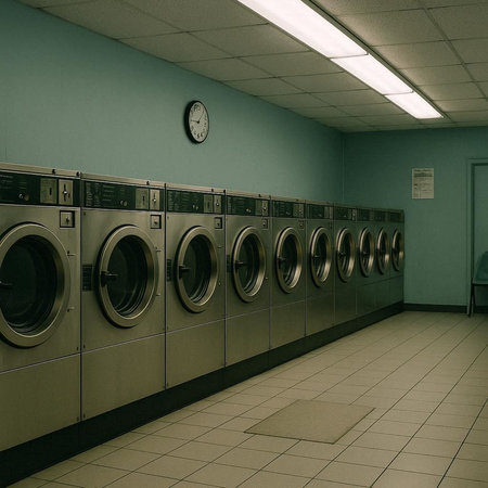 Laundry room with washing machines. 3D Rendering.