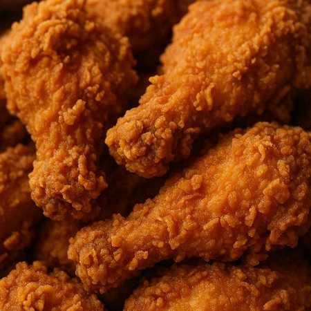 Close up of fried chicken nuggets. Macro. Whole background.