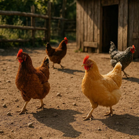 chickens on traditional free range poultry farm in the village.