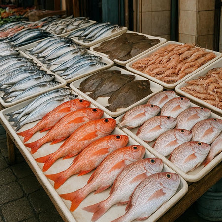 Variety of fresh fish in a fish market in Istanbul, Turkey
