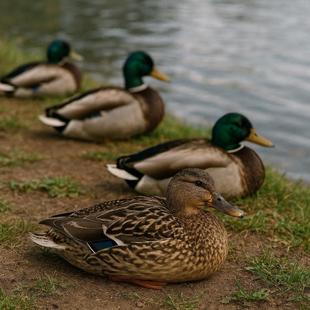 Ducks on the shore of the lake. Ducks on the shore of the lake.