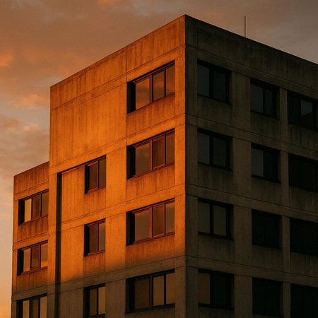 Modern apartment buildings at sunset. Fragment of a modern apartment building.