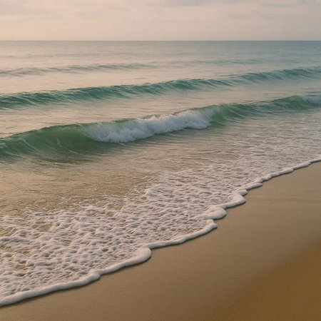 Soft wave of the sea on the sandy beach in the morning.