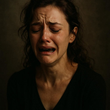 Portrait of a middle-aged woman in depression on dark background