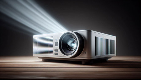 Digital composite of White projector with beam of light. 3d rendering