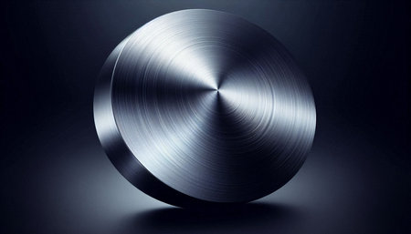 Circle metal plate on dark background. 3D rendering illustration.