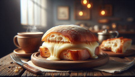 Bread with butter on a wooden table. Selective focus.
