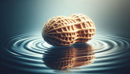 Peanut in water with ripples and reflection. 3D illustration