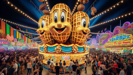 Crowds of people enjoy the famous Melbourne Christmas Fair.