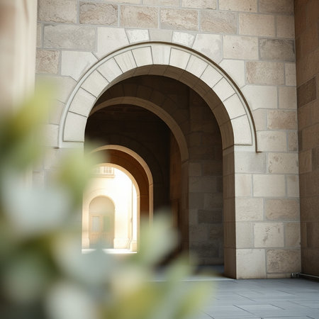 Architectural detail of the entrance to a building with arches