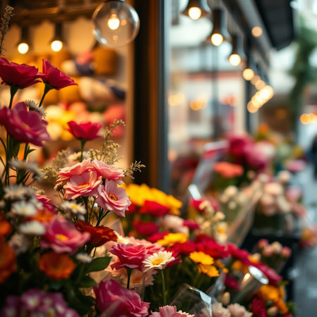Flower shop in Paris, France. Beautiful bouquets of different flowers for sale.
