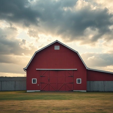 Red Barn on a Cloudy Day - 3D Rendered Image