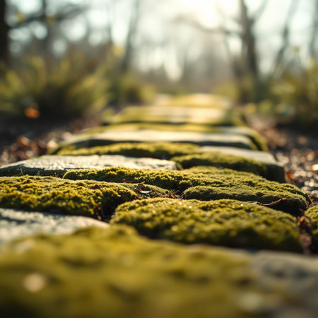 Green moss on the stones in the forest. Selective focus.