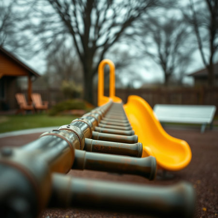 Playground in the park, shallow depth of field, focus on the foreground