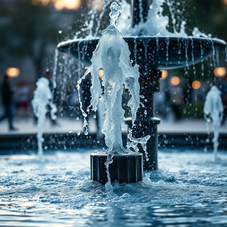 Fountain in the center of the city. Shallow depth of field.