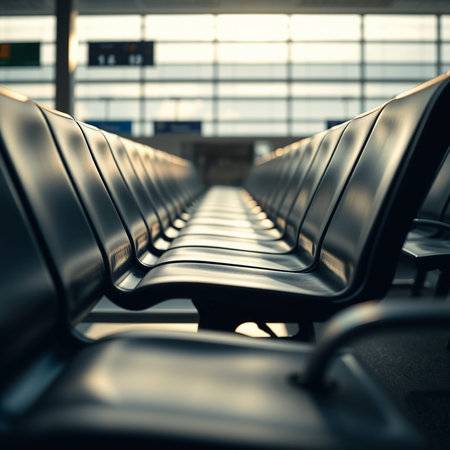 Empty seat in airport terminal. Selective focus. Toned.