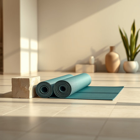 Yoga mat on floor in modern room. 3d rendering.