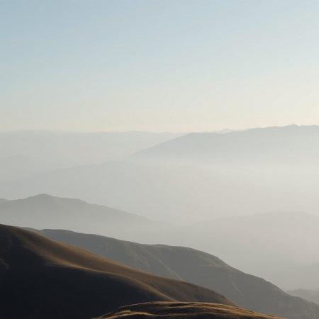 Mountain landscape with fog in the morning, Qinghai, China