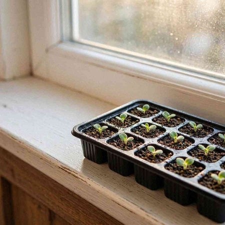 Seedlings in peat pots on the windowsill
