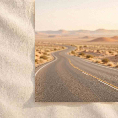 Road in the desert with white cloth. Travel and adventure concept.
