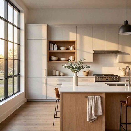 3d rendering of a modern kitchen interior design in a house.