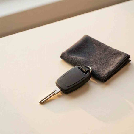 Car key with a wallet on a white background. Close-up.