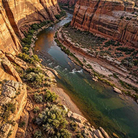 Aerial view of the Colorado River in Zion National Park, Utah