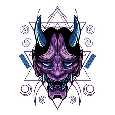 oni hannya japan mask with sacred geometryのイラスト素材