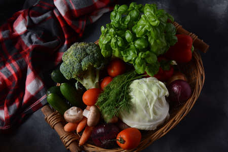 Assortment of fresh vegetables. Healthy food backgroundの写真素材